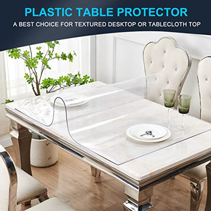 Upgraded Version 44x60 Clear Coffee Dining Table Protector Plastic PVC Tablecloths for End Side Sofa Buffet Table Top Topper Heat Resistant Vinyl Rectanglar Refrigerator Top Protector - size: 44" x 60" (Rectangular)