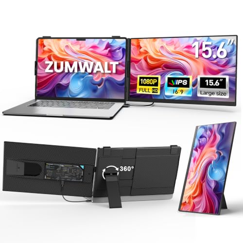 ZUMWALT 15.6" Laptop Screen Extender, 1080P FHD Detachable Monitor Extender | Portable Dual Monitor for 13-17" Laptop, Plug and Play, Compatible with Mac/Windows/Android/Chrome/PS5 - color: 15.6" Black