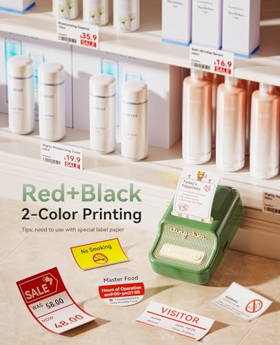 NIIMBOT Label Maker, B21 Pro 300DPI HD Sticker Printer for Photos, Green | Red&Black Dual-Color Printer, Bluetooth Sticker Maker for Notes, Study Graphics, Memo Maker, Come with 2'' x 1.2'' Label Roll - color: Pine Green
