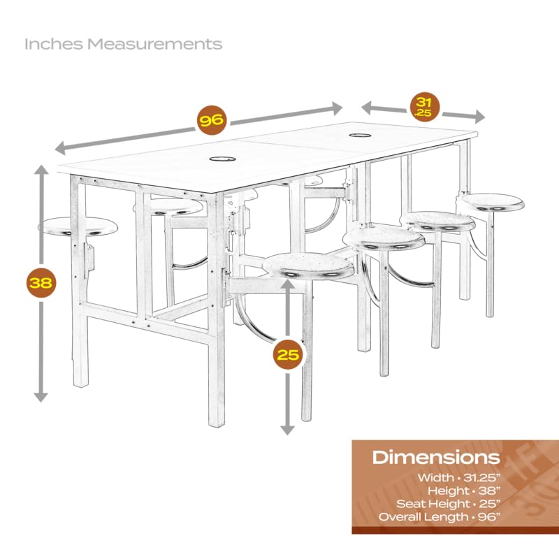 Romig Endure Standing Height Collaborative Table and Chair Set with 8 Pull-Out Swivel Stools, Dry Erase Whiteboard Top, Built-in Power Outlets and USB Charging, Classroom Training Table - color: White, size: 8 Seater