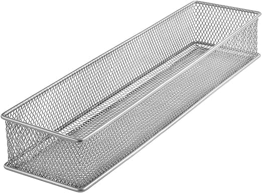 YBM HOME Silver Mesh Drawer Cabinet and or Shelf Organizer Bins, School Supply Holder Office Desktop Organizer Basket (1, 3x15x2 Inch) - size: 3x15x2 Inch