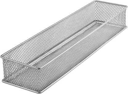 YBM HOME Silver Mesh Drawer Cabinet and or Shelf Organizer Bins, School Supply Holder Office Desktop Organizer Basket (1, 3x15x2 Inch) - size: 3x15x2 Inch