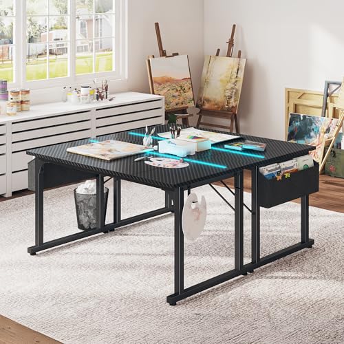DurayLoly 48" Gaming Desk with Waterproof LED Lights for Bedroom,Black - color: Black, size: 48 IN