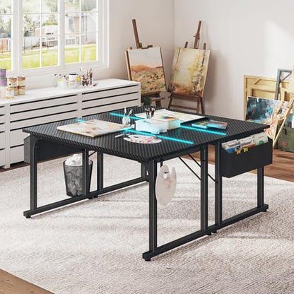 DurayLoly 48" Gaming Desk with Waterproof LED Lights for Bedroom,Black - color: Black, size: 48 IN