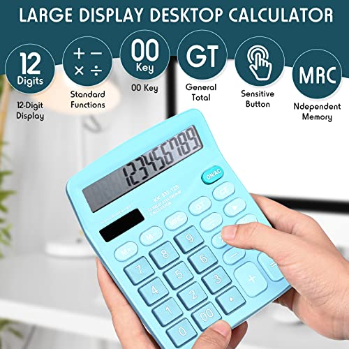 8 Pack 12 Digits Calculator Bulk Calculators Desktop Solar and Battery Dual Power Large LCD Display and Sensitive Butto Handheld for Office, School, Home(Blue) - color: Blue