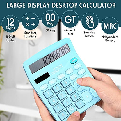 8 Pack 12 Digits Calculator Bulk Calculators Desktop Solar and Battery Dual Power Large LCD Display and Sensitive Butto Handheld for Office, School, Home(Blue) - color: Blue