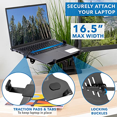 Mount-It! Monitor and Laptop Desk Mount, Height Adjustable Dual Arm Stand with Vented Laptop Tray, Fits Laptops up to 17 Inch and 13–27 Inch Monitors, VESA 75x75 & 100x100, Clamp or Grommet Mount - style: Laptop + Monitor Arm