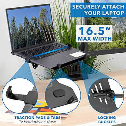 Mount-It! Monitor and Laptop Desk Mount, Height Adjustable Dual Arm Stand with Vented Laptop Tray, Fits Laptops up to 17 Inch and 13–27 Inch Monitors, VESA 75x75 & 100x100, Clamp or Grommet Mount - style: Laptop + Monitor Arm