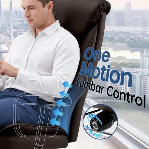 Big and Tall Office Chair - Executive High Back Leather Office Desk Chair with Adjustable Lumbar Support - Ergonomic Comfortable Heavy Duty Computer Gaming Chair with Padded Arms & Wide Seat - color: Brown
