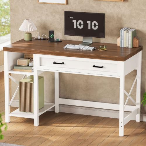 SEDETA 40" Farmhouse Small Desk with Drawers for Small Space, Bedroom - color: White