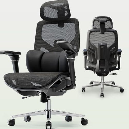 S9 Ergonomic Office Chair 3-Zone Lumbar Support for Back Pain Relief - color: Breathable Black