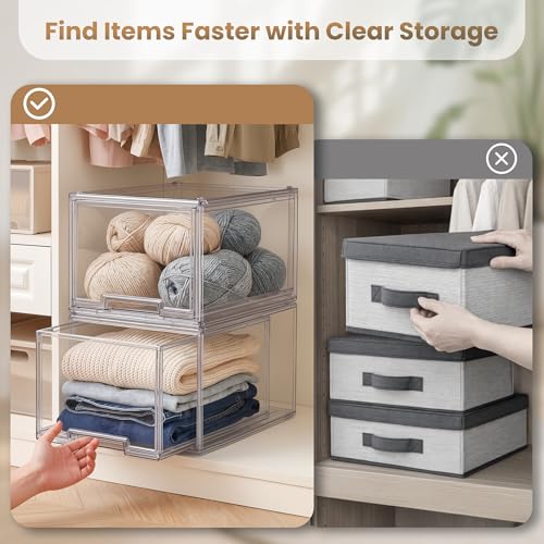 Large Clear Stackable Storage Drawers, 1 Pack Acrylic Organizer Bins for Closet, Bathroom, Kitchen, Pantry, Under Sink, Office, Laundry, Vanity, and Toy Organization, Durable Plastic, Smooth Pull-Out