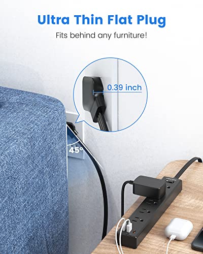 HOPOW 6 Ft Surge Protector Power Strip & Dual Layer Desk Clamp Power Strip with USB C for Home Office Dorm, Black