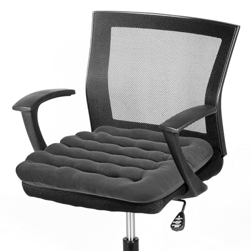BUYUE Good Support Office Chair Cushion Padded, Soft Velvet Comfortable Non-Slip Seat Cushion for Computer Desk Kitchen Chair (1 Count, Gray) - color: Dark Gray