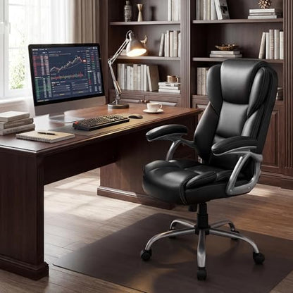 COSTWAY Executive Office Chair with High Back and Thickened Seat Cushion - color: Black