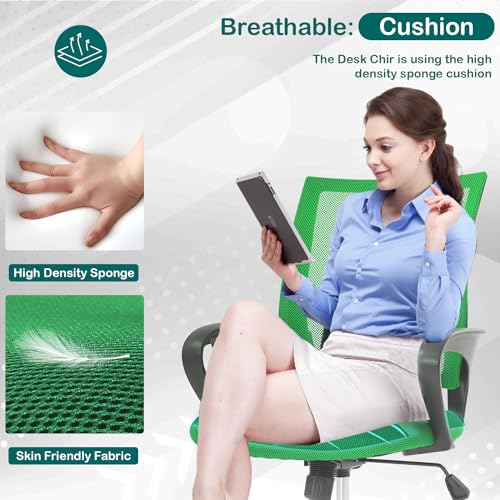 Reusleag Ergonomic Mesh Home Office Chair with Lumbar Support, Mid Back, Rolling Swivel, Adjustable Height, Small Meeting Chairs, Green