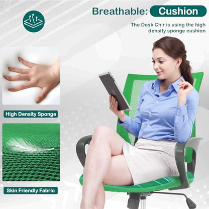 Reusleag Ergonomic Mesh Home Office Chair with Lumbar Support, Mid Back, Rolling Swivel, Adjustable Height, Small Meeting Chairs, Green