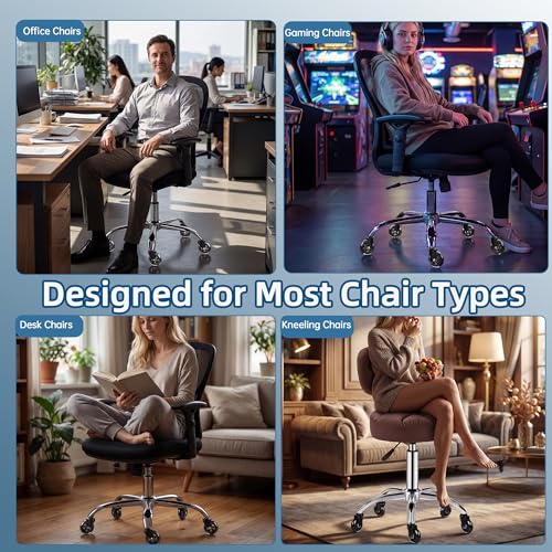 HOSALI 3 Inch Office Chair Wheels - Rubber Chair Casters Replacement, Heavy-Duty Computer Gaming Desk Caster Wheel Smooth & Safe Rolling for All Floors Including Hardwood and Carpet, Set of 5 - style: Modern-Black