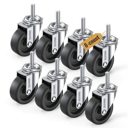 HOLKIE Caster Wheels 3 inch with No Brake Stem Casters, 3/8" -16 x 1-1/2" (Stem Diameter 3/8", Stem Length 1-1/2") Threaded Swivel Casters Set of 8 Heavy Duty Castors Black - color: Black-8Pack, size: 3/8" -16x 1-1/2"