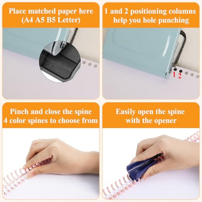 10 Hole Punch Binding Machine for Planners with 10 Multi-Color Binder Rings | 30 Holes on A4, 20 Holes on A5, 26 Holes on B5, 10 Sheet Capacity (Pale Blue) - color: Pale Blue