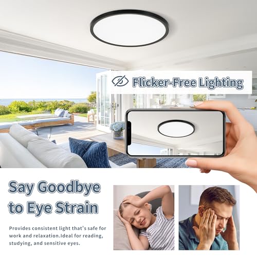 6 Pack 8.6 Inch LED Flush Mount Ceiling Light, ETL ,18W, 1822LM, 3000K/3500K/4000K/5000K/6500K CCT Selectable, 0.66in Ultra Thin Round Flat Panel Ceiling Light Fixture for Bedroom, Kitchen, (Black) - color: Black, size: 8.6"-6pack