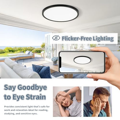 6 Pack 8.6 Inch LED Flush Mount Ceiling Light, ETL ,18W, 1822LM, 3000K/3500K/4000K/5000K/6500K CCT Selectable, 0.66in Ultra Thin Round Flat Panel Ceiling Light Fixture for Bedroom, Kitchen, (Black) - color: Black, size: 8.6"-6pack