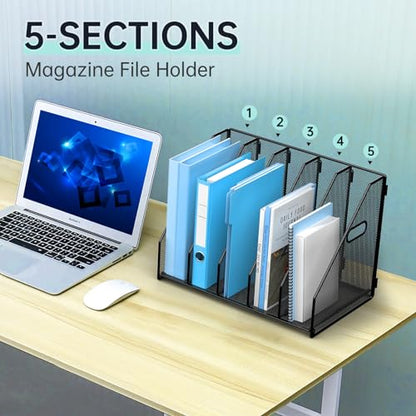 MINDEPOT Desk File Organizer Folder Holder with 5 Vertical for Office Black - color: Black