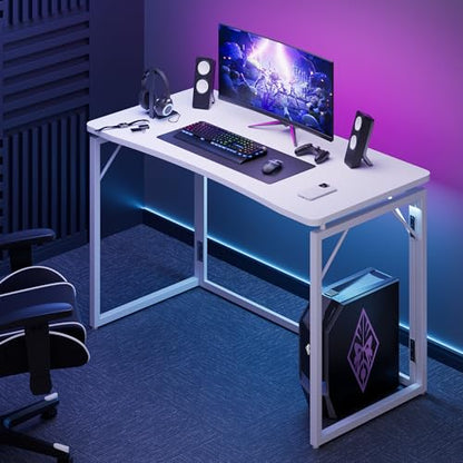 JOYMOOP 31.5" White Folding Desk, No Assembly, Wooden Top, Small Size - color: White, size: 31.5" Width
