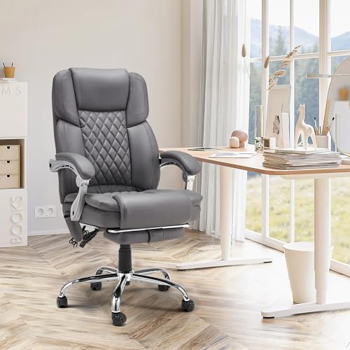 HOMREST Heated Massage Executive Office Chair with Footrest, Grey - color: Grey