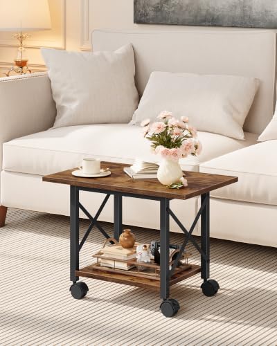 Printer Stand, 23.6" Under Desk Printer Table with Locking Wheels Adjustable Feet, 2-Tier Heavy Duty Printer Cart with Shelf, for Home Office, Living Room, Rustic Brown and Black TPS01BF - color: Rustic Brown