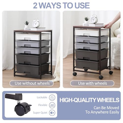 SYKIARIOL Utility Cart with Drawers,5 Drawers Storage Cart,Dark Grey - color: Dark Grey