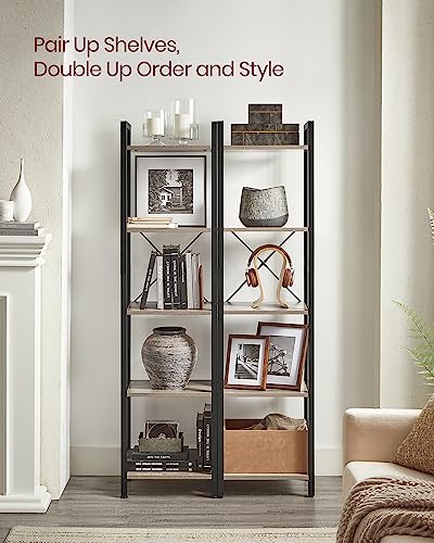 VASAGLE 5-Tier Bookshelf, Bookcase Book Shelf with Steel Frame - color: Heather Greige + Ink Black, size: 5 Tiers (11.8"D x 15.7"W x 60.2"H)