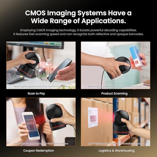 T27H Omnidirectional Auto-Sensing Desktop USB Barcode Scanner, Hands-Free Adjustable Angle 1D/2D QR Code Reader, Plug and Play Wired Scanner for POS, Library and Inventory