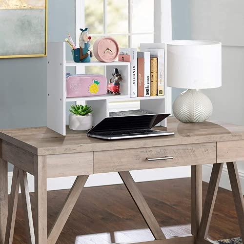 Adjustable Desktop Bookshelf & Desk Organizer Shelf, Counter Top Free Style Display Shelf Rack, Office Supplies Storage Shelf for Desk, Small Desk Hutch Top of Desk Organizers and Accessories