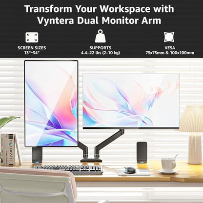 Dual Monitor Arm Desk Mount – Adjustable Gas Spring Monitor Stand for 13”–34” Screens, Full Motion Swivel, Tilt & Rotation, Heavy Duty VESA Mount for Gaming, Programming, and Office Setup - style: Dual Monitor Arm