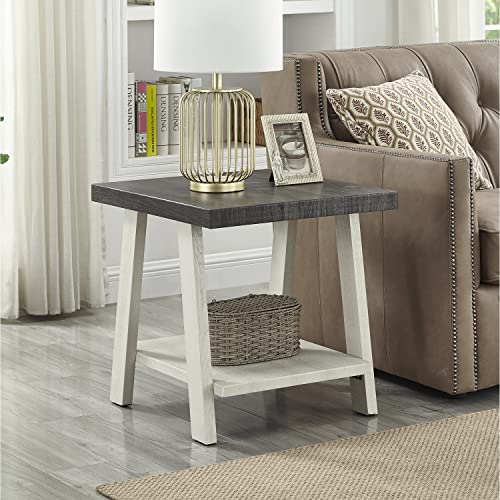 Roundhill Furniture Athens Contemporary Wood Shelf End Table, Weathered Charcoal and Beige - color: Weathered Charcoal and Beige