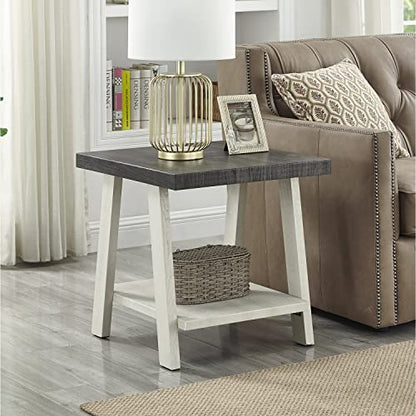 Roundhill Furniture Athens Contemporary Wood Shelf End Table, Weathered Charcoal and Beige - color: Weathered Charcoal and Beige