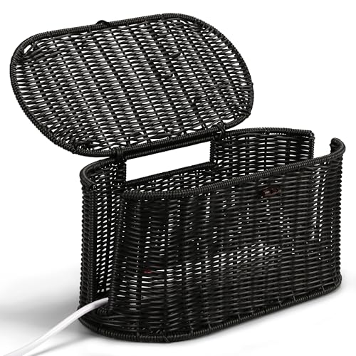 Oval Rattan Style Cable Management Box, Cable Organizer Button Loop Closure