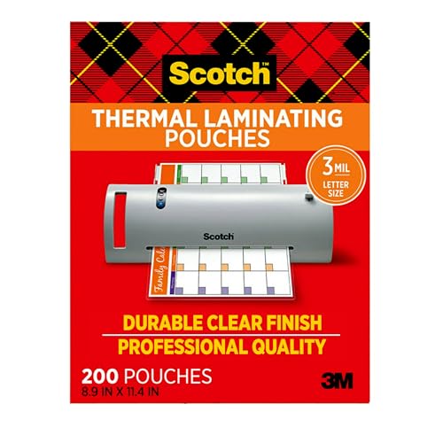 Scotch Thermal Laminating Pouches,Clear,3 mil.,Ideal Office or School Supplies,Fits Letter Sized Paper (8.9 in. × 11.4 in.),(Pack of 1200) - size: 1200-Pack