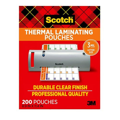 Scotch Thermal Laminating Pouches,Clear,3 mil.,Ideal Office or School Supplies,Fits Letter Sized Paper (8.9 in. × 11.4 in.),(Pack of 1200) - size: 1200-Pack