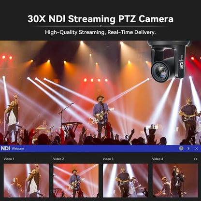 TONGVEO NDI AI Auto-Tracking IP PTZ Camera SDI/HDMI/USB3.0/LAN PoE 30X Optical + 8X Digital Zoom 1080P 60fps for Live Streaming Church Services Education Video Conference with OBS vMix and More - color: Shadow