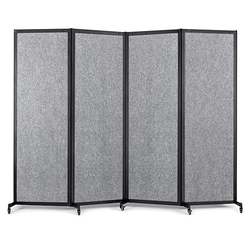 Room Partition, 8'5"L* 6'7"H,4 Panel,Light Grey - color: Light Grey, size: 100.8"(L)*78.7"(H)