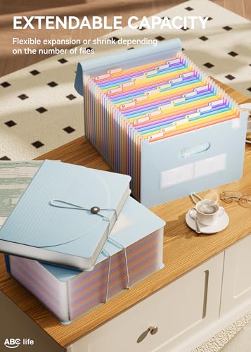 ABC life 26-Pocket Accordion File Organizer, Expanding File Folder | Letter/A4 Size, Plastic Monthly Bill & Tax Receipt Holder with A-Z Tabs for Home, Office, Classroom - Light Blue - color: Light Blue