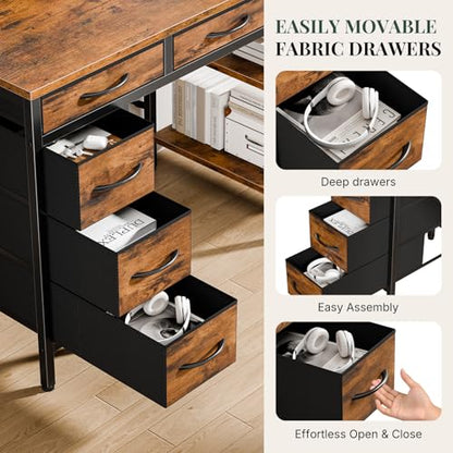 47" Computer Desk with 6 Drawers,Storage Shelves - color: Brown, size: 47-in