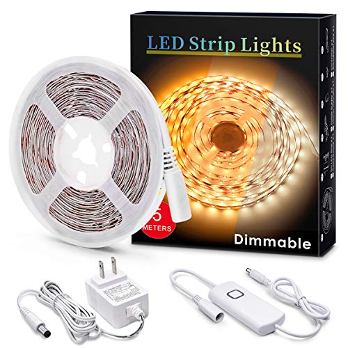 MYPLUS Under Cabinet LED Lighting, 16.4ft Dimmable Strip Lights, 3000K - color: Warm White/3000K, size: 16.4FT/5M
