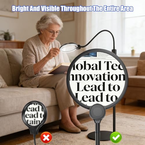 10X Floor Magnifying Glass with Light and Stand,360° Flexible Gooseneck Floor Magnifying Lamp,3 Light Modes,Height Adjustable,Hands Free Magnifier for Reading,Close Work,Craft,Sewing for Seniors