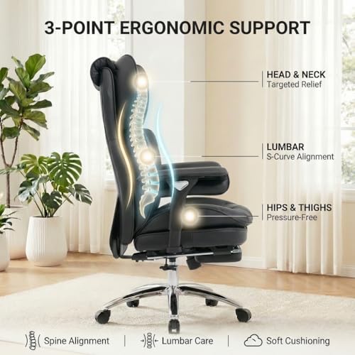 Big & Tall Office Chair, 400lbs Executive Chair with Footrest, Black - color: Black
