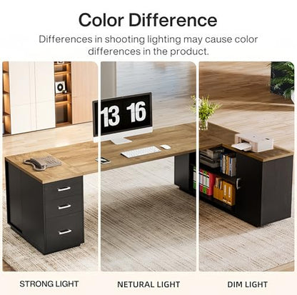 Tribesigns 85.8-Inch L-Shaped Executive Desk, Natural & Black - color: Natural & Black