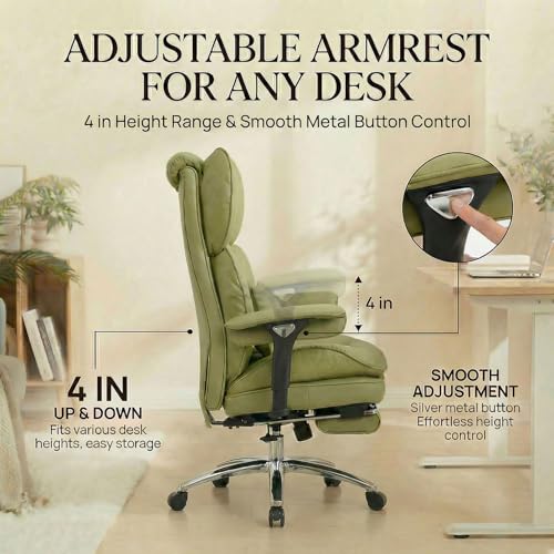 Efomao Big & Tall Desk Chair, Wide Executive Office Chair with Footrest Green - color: 3070mus-green