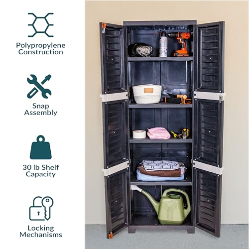Sunnydaze 72" Garage Storage Cabinet with Locking Doors & Shelves, Shadow - color: Shadow, style: No Drawer - 72" H